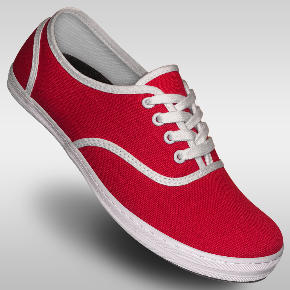 Womens red and white canvas dance sneakers with suede soles