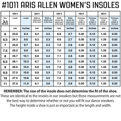 Aris Allen Women's Molded Foam Insoles Size Chart