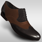 Mens brown and black leather wingtip shoes with a hard leather sole for lindy hop west coast swing balboa and more dance styles