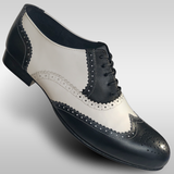 Mens sale black and white all leather wingtip shoes with a hard leather sole for lindy hop east coast swing and west coast swing