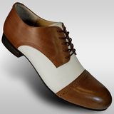 Mens vintage brown and ivory captoe shoes with a hard leather sole made for swing dancing