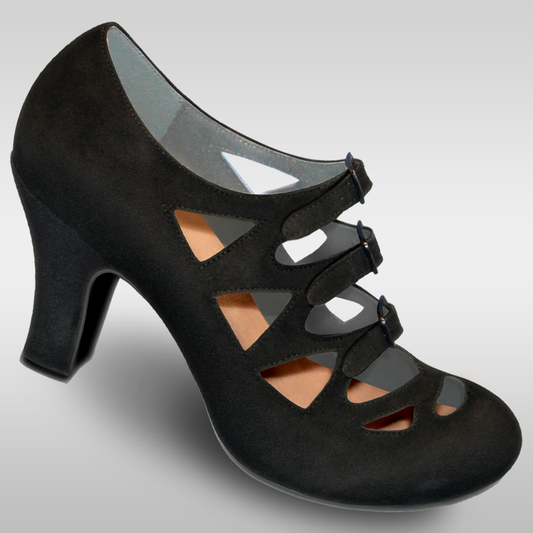 Womens black criss cross buckle pump with 3 inch heel for lindy hop and burlesque dancing 