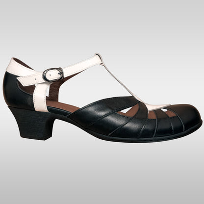 Aris Allen Women's Black and White T-Strap Dance Shoes