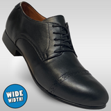 Mens wide width black leather captoe shoes with a hard leather sole for lindy hop west coast swing balboa and more dance styles